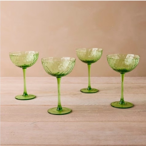 John Derian For Target NIB 4 Piece Cocktail Coupe Glasses Green - NEW - Picture 1 of 4